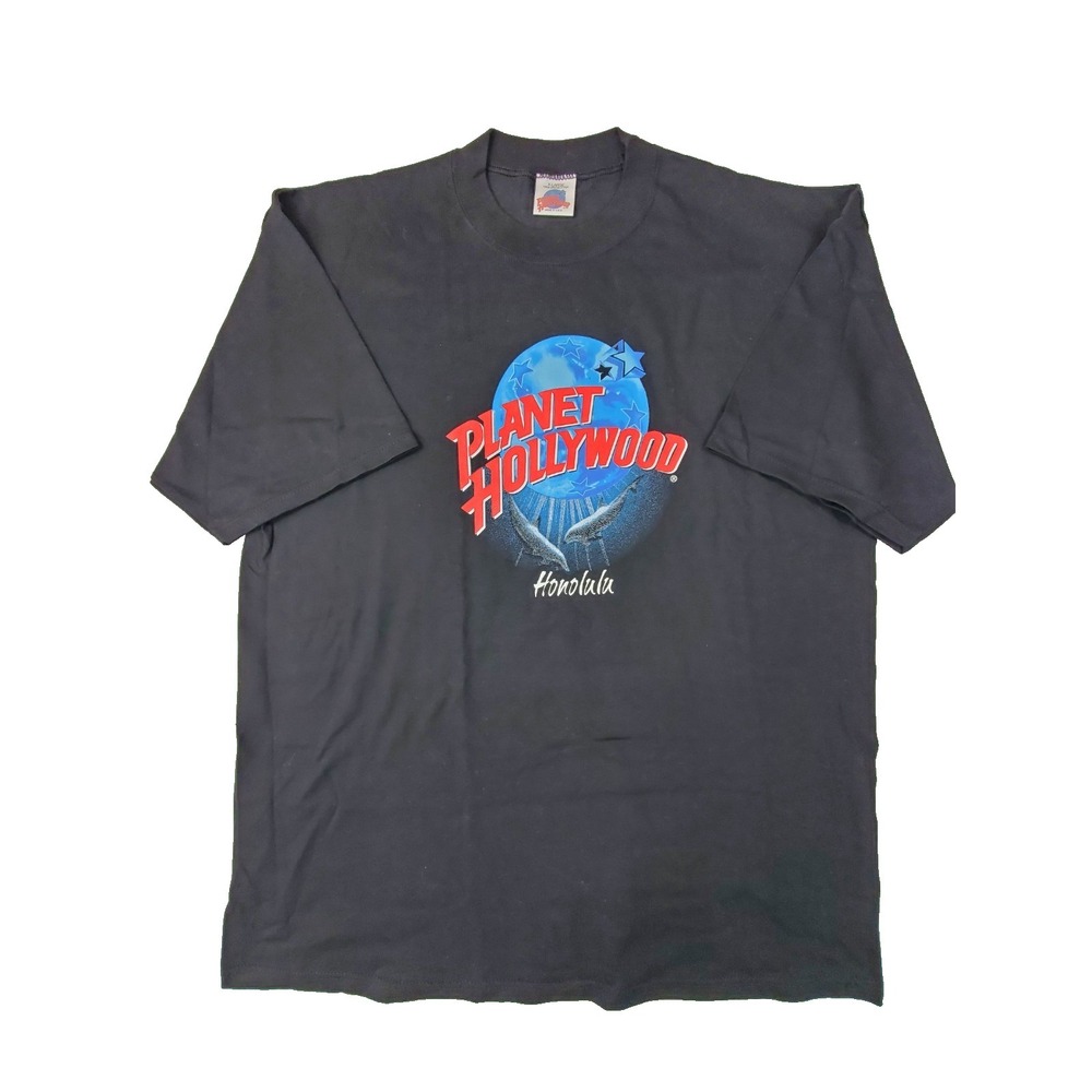 Vintage Planet Hollywood Honolulu‎ T-Shirt Black Graphic USA Made XL 90s